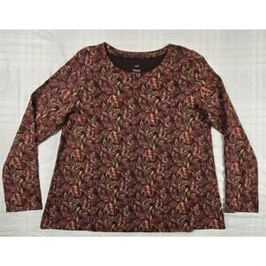 J. Jill 100% Pima Cotton Long Sleeve Crew Neck Tee Shirt Dark Floral PL